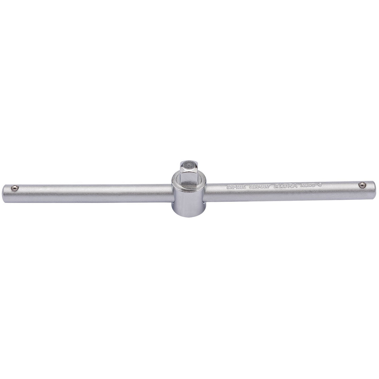 A Draper Elora Sliding 'T' Bar, 3/8" square drive, measuring 200mm (model number 870-8), featuring a central adjustable head and elongated arms, crafted from durable chrome vanadium steel for enhanced corrosion protection.