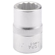 The Draper Elora Bi-Hexagon Socket, 3/4" Sq. Dr., 21mm - 770-S 21 is crafted from durable chrome vanadium steel and features a 12-point star-shaped internal design along with a knurled grip surface for extra hand grip.