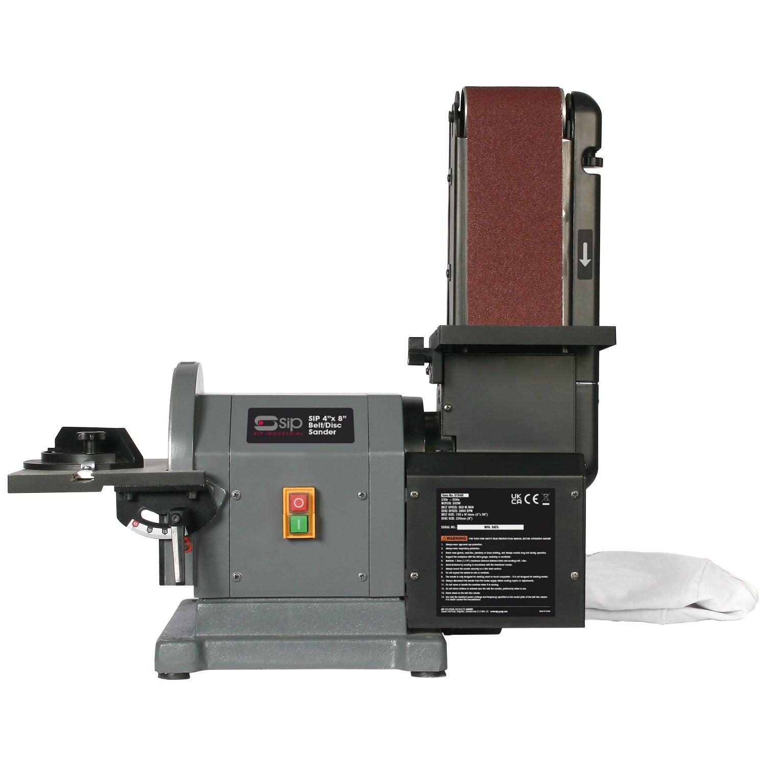 SIP 4"x8" Belt Disc Sander with Stand & Dust Extraction - 01946