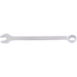 The Draper Elora Long Imperial Combination Spanner, 1.1/8" - 205A-1.1/8, is a robust tool made from chrome vanadium steel, featuring an open-end and a Bi-hexagon ring box-end for efficient tightening or loosening of nuts and bolts.