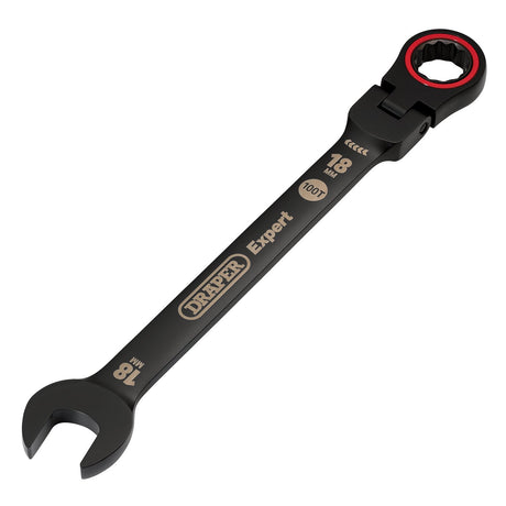 Draper Expert Hi-Torq® Metric Flexible Head Ratchet Combination Spanner, 18mm, Black - 8241FMM/BK - Farming Parts