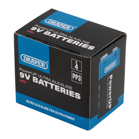 Draper Powerup Ultra Alkaline 9V Batteries (Pack Of 4) - BATT/PP3/9V/4 - Farming Parts