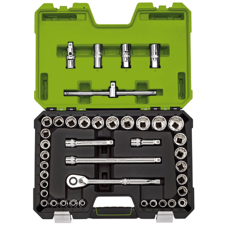 Draper Expert mm/Af Combined Socket Set, 1/2" Sq. Dr., Green (41 Piece) - H41AM/B/GREEN - Farming Parts