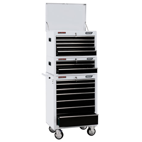 Draper Combined Roller Cabinet And Tool Chest, 15 Drawer, 26", White - DTKCTCW - Farming Parts