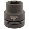 The Draper Expert Hi-Torq® 6 Point Impact Socket, 1" Sq. Dr., with a 25mm size marking and black finish, features visible branding and is designed with corrosion protection for lasting durability.