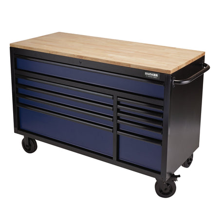 Draper Bunker&#174; Workbench Roller Tool Cabinet, 10 Drawer, 56", Blue - B100-56B - Farming Parts