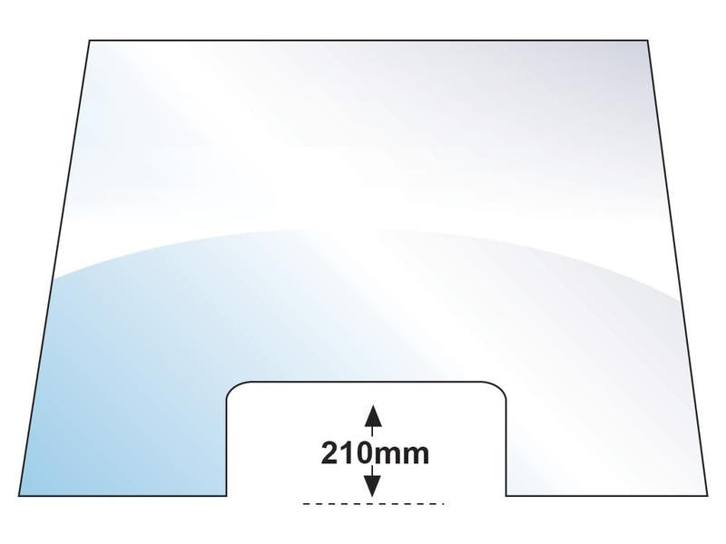 Diagram suitable for conveying information about the Sparex Windshield - S.10002, featuring a recessed cutout at the bottom center and measuring 210mm in width.