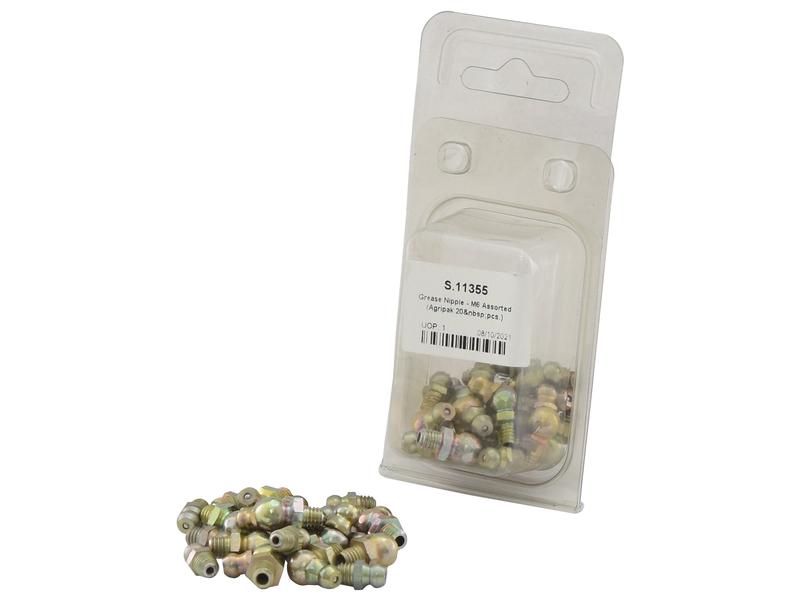 Sparex Agripak 20pcs Grease Nipple M6 Assorted Workshop Set | S.11355