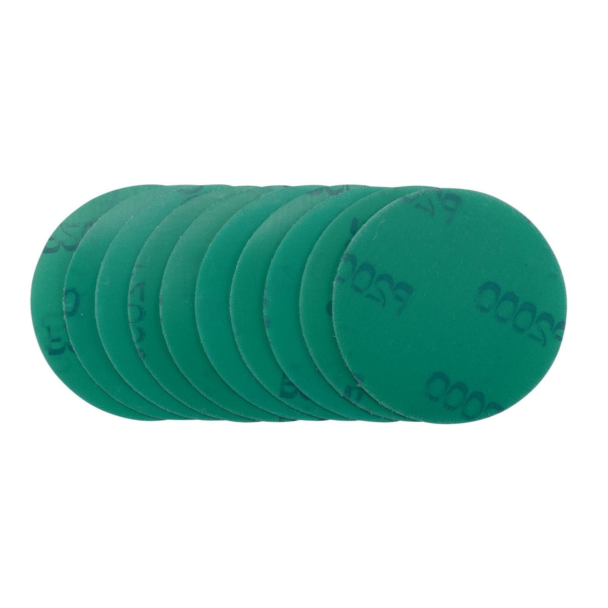 Stack of ten Draper wet and dry sanding discs with hook and loop, 75mm in size and "2000" grit, ideal for automotive paint and body repair. These durable aluminium oxide sanding discs ensure efficient, long-lasting performance.
