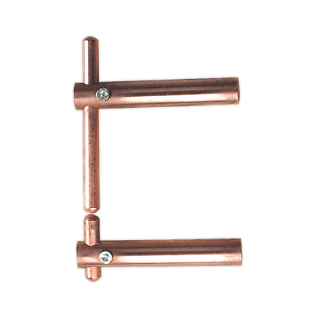 Close-up of a copper plumbing fitting with two perpendicular pipes connected by screws, resembling the precision and durability of the Sealey Spot Welding Arms 130mm Plain Electrode Holder - 120/803151.