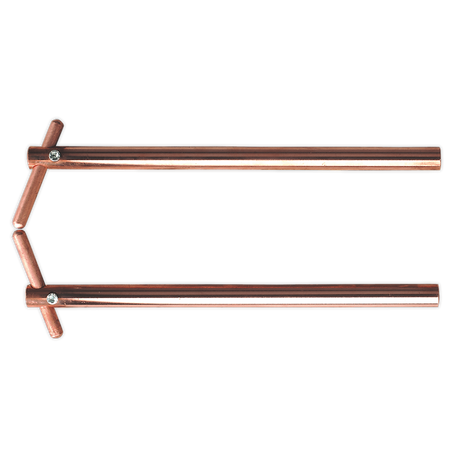 Two copper plumbing pipes aligned parallel to each other, connected at one end by a shorter horizontal pipe with T-shaped fittings, resemble the precision of Sealey's Spot Welding Arms 350mm Inclined Electrode Holder - 120/803153.