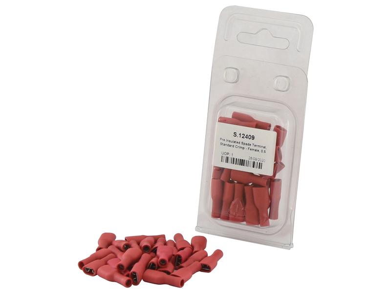 Sparex Spade Terminal Female 6.3mm Red 300V Agripak 25pcs | S.12409