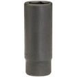 The Draper Expert Hi-Torq® Deep Impact Socket, 1/2" Sq. Dr., 22mm - 410D-MM is a cylindrical, black socket made from durable chrome vanadium steel, designed for tightening or loosening nuts and bolts with optimal corrosion protection.