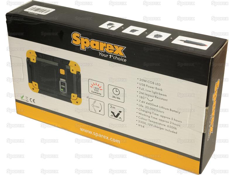 Sparex LED Rechargeable Flood Light with Power Bank, 20W. | S.127993 - Product Image 6