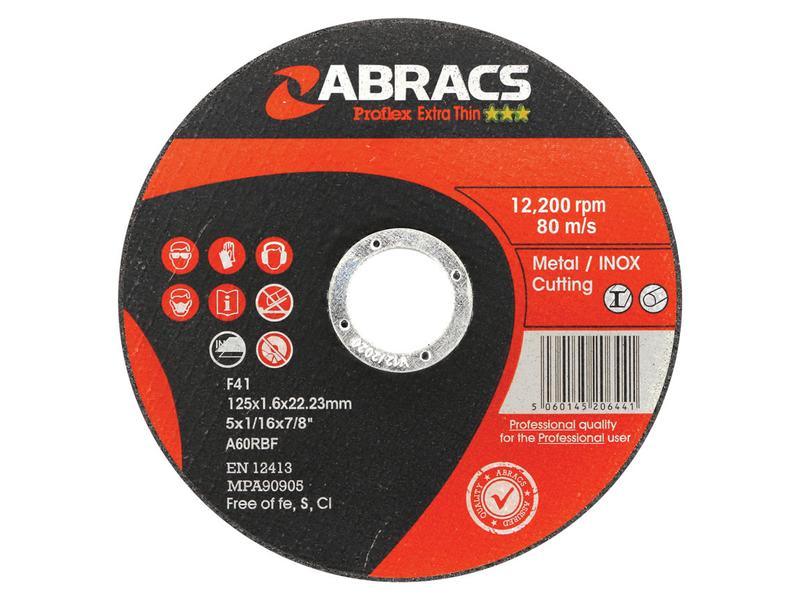 Flat Metal Cutting Disc Ø125 X 1.6 X 22.23 MM A60TBF - Sparex Part Number: - Sparex Part S.13348