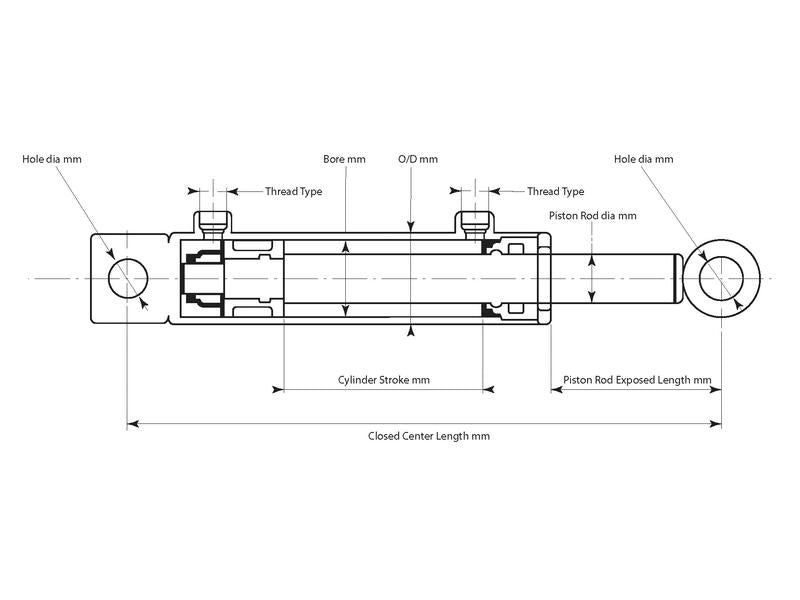 Sparex Hydraulic Double Acting Cylinder with Ends, 30 x 50 x 900mm | S.136949 - Product Image 2