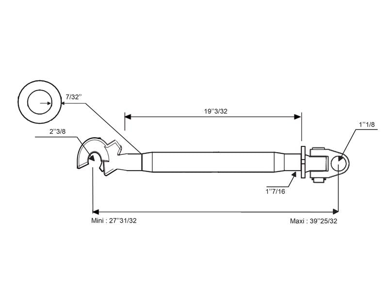 Sparex Top Link Heavy Duty (Cat.28mm/3 (Ø28/32mm)) Knuckle and Q.R. Hook, M36 x 3.00, Min. Length: 710mm. | S.13998 - Product Image 4