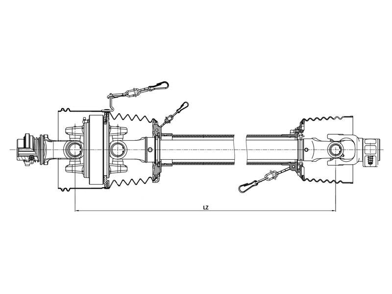 Sparex PTO Shaft - EUCV Wide Angle - One End, (Lz) Length: 1010mm, 1 3/8'' x 6 Spline 80° W.A. Slide Lock to 1 3/8'' x 6 Spline Q.R. | S.150972 - Product Image 2