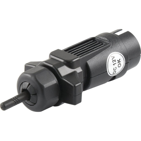 The Sparex CAN Bus Transmitter for Connix Lighting Set - 12V (Sparex Part No. S.153694) is a black DC car cigarette lighter adapter with a corded plug, ideal for use with 2.4GHz wireless lighting systems and compliant with ECE R10.05 standards.