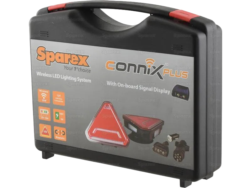 Carry case containing the Sparex Connix Plus Lighting Set - Wireless, Magnetic (S.162710), showcasing dynamic triangular lights, connectors, and key features on the front.