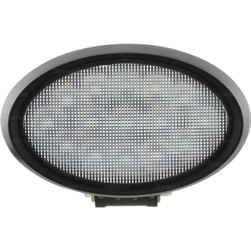 Massey Ferguson LED Work Light, Class 5 interference with 4500 Lumens raw power and a voltage range of 10-30V (S.163906), featuring an oval shape, grid-patterned lens, and dark gray housing. The background prominently displays overlapping "Sparex" text.