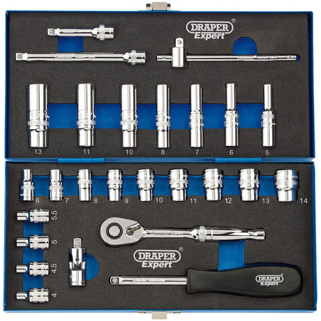 Draper Metric Socket Set, 1/4" Sq. Dr. (26 Piece) - B26M/MC/B - Farming Parts