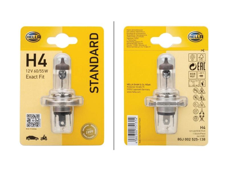 Hella Light Bulb (Halogen) H4, 12V, 60/55W, P43t (Clamshell 1 pc.) | S.165691 - Product Image 2