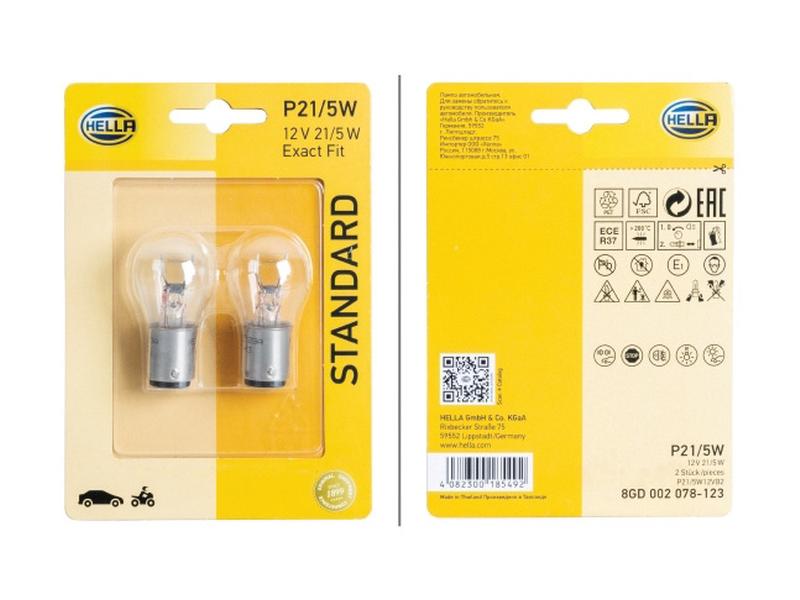 Hella Light Bulb (Halogen) P21/5W, 12V, 5W, BAY15d (Clamshell 2 pcs.) | S.165714 - Product Image 2