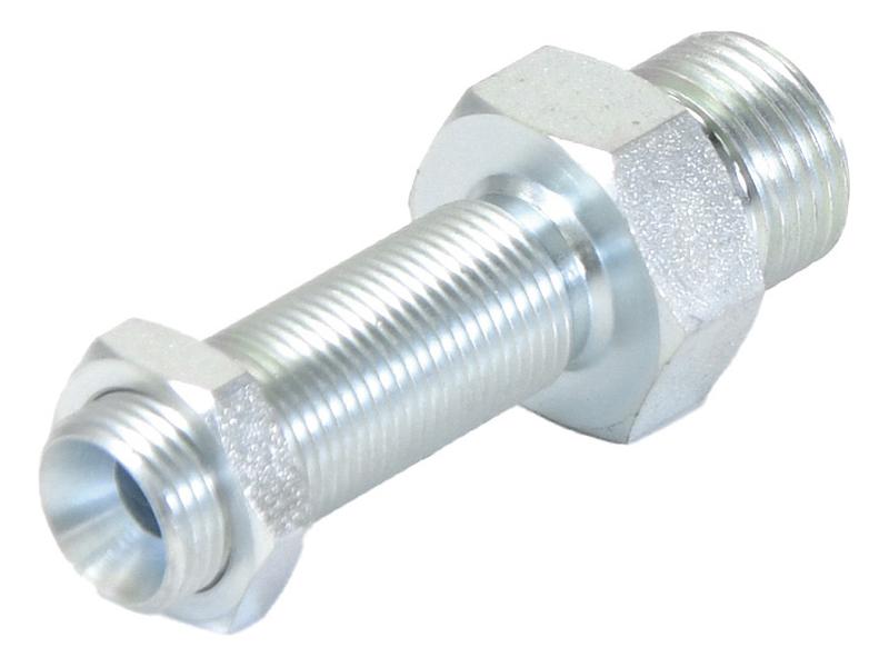 Hydraulic Adaptor 1/2in BSP Male X 3/8in BSP Male Extended Bulkhead with Locknut - Sparex Part S.168897