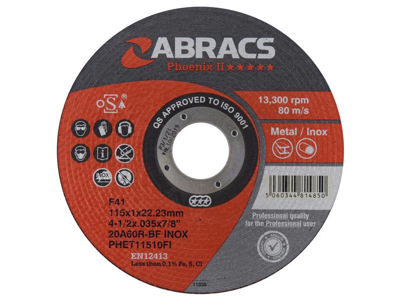 Metal - INOX Slitting Disc - Premium Phoenix II 5* Ø115 X 1 X 22.23 MM 20A60RBF - Sparex Part S.171374