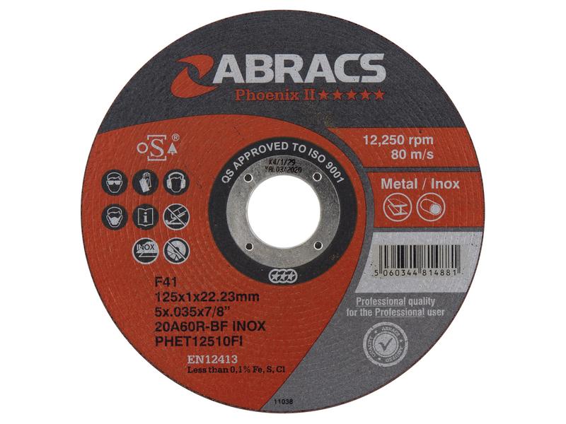 Metal - INOX Slitting Disc - Premium Phoenix II 5* Ø125 X 1 X 22.23 MM 20A46RBF - Sparex Part S.171375