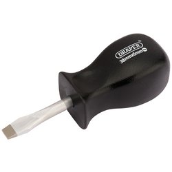 Here's a revised version of the sentence using the given product data:
A black-handled Draper Plain Slot Mechanic's Screwdriver, measuring 6 X 38mm - 939, with a flathead tip and featuring high impact resistant plastic for durability.