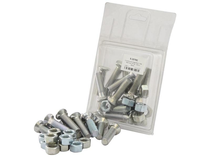 Countersunk Head Bolt 2 Nibs with Nut (TF2E) - M12 X 45 MM, Tensile Strength 8.8 (12 Pcs. Agripak) - Sparex Part S.20792