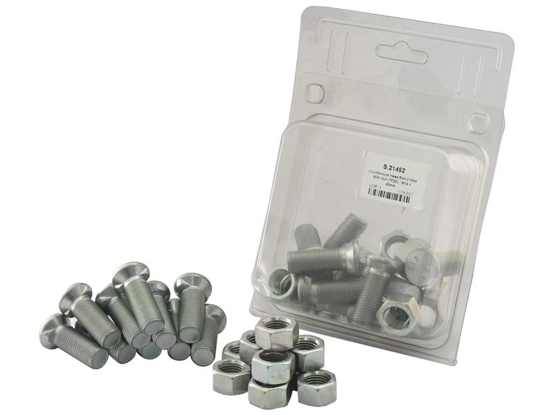Countersunk Head Bolt 2 Nibs with Nut (TF2E) - M14 X 40 MM, Tensile Strength 8.8 (10 Pcs. Agripak) - Sparex Part S.21452