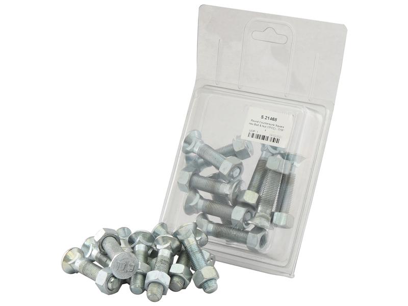Round Countersunk Square Hex Bolt & Nut (TFCC) - 7/16in X 2in Tensile Strength 8.8 (10 Pcs. Agripak) - Sparex Part S.21468