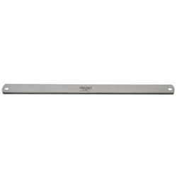 A straight metal bar with two holes at each end, labelled “Draper” in the middle, known as the Draper Precision Mitre Saw Blade, 550mm X 24Tpi - MS550B.