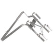The Draper Aluminium Ladder Stand Off - LSO, a metal holder with adjustable parts and hooks for clamping or securing objects, includes anti-slip rubber pads to enhance grip.