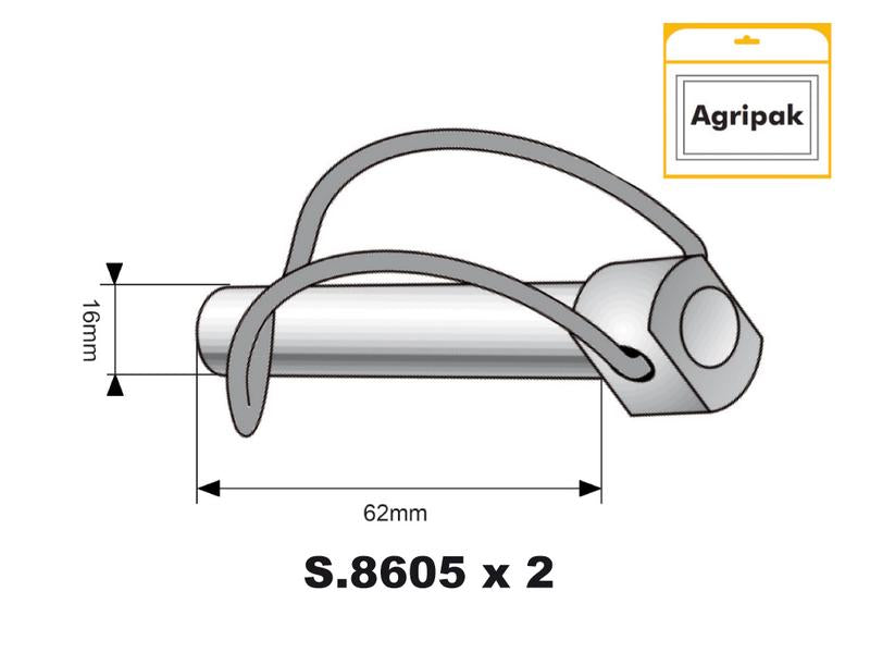 Sparex Agripak 2 pcs. Stabiliser Pin 16mm x 62mm | S.25860 - Product Image 3