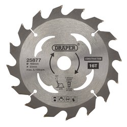 Draper Tct Cordless Construction Circular Saw Blade For Wood & Composites, 165 X 20mm, 16T - SBC1 - Farming Parts