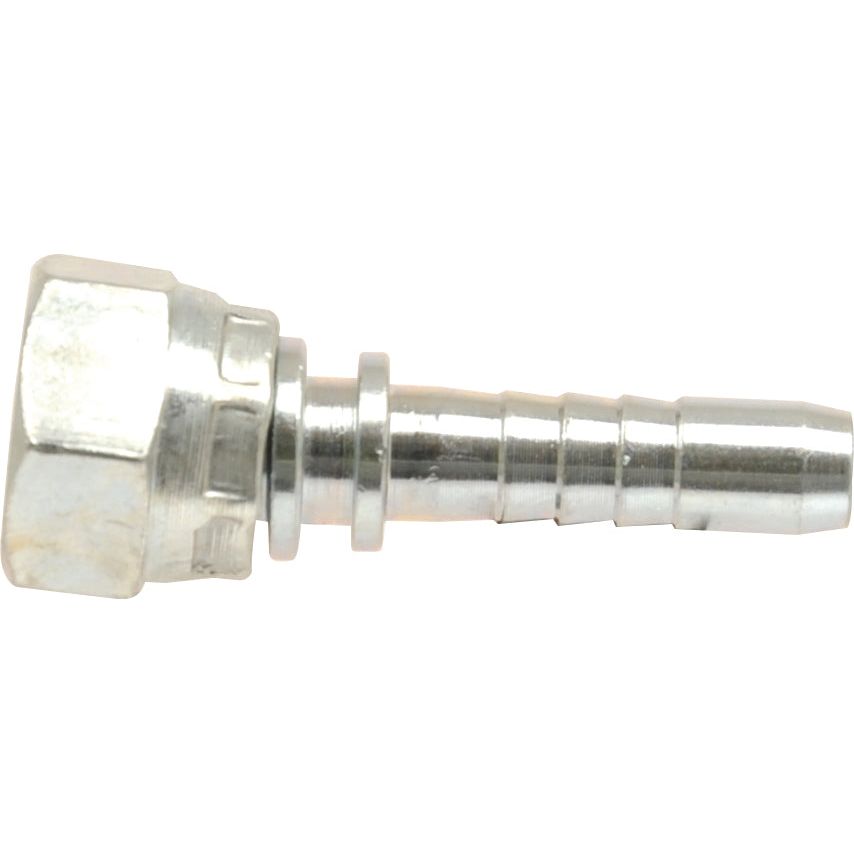 Introducing the Sparex NLA Dicsa BSP 60° Hose Insert, featuring a 1/2'' x 3/8'' female thread straight swivel, complete with a hexagonal nut on one end and a series of barbs on the other end. Available as Sparex Part No.S.26533.
