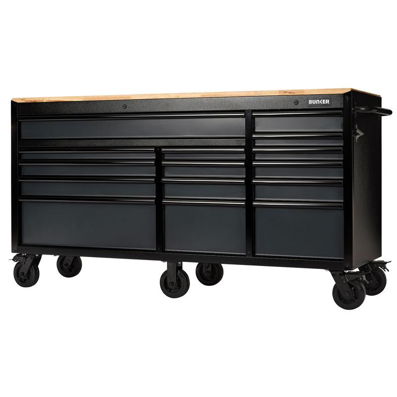 BUNKER® 15 Drawer Workbench Roller Tool Cabinet, 72", Grey - B100-72G/FSC - DR-27242