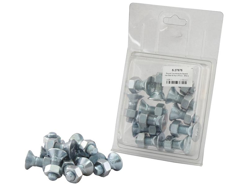 Round Countersunk Square Hex Bolt & Nut (TFCC) - M12 X 35 MM, Tensile Strength 8.8 (12 Pcs. Agripak) - Sparex Part S.27575