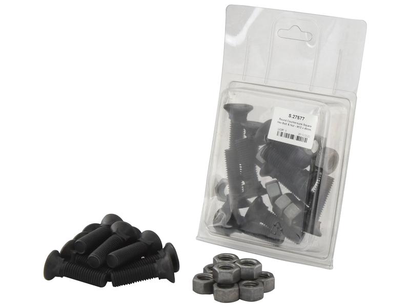 Round Countersunk Square Hex Bolt & Nut (TFCC) - M12 x 40mm, Tensile strength 8.8 (10 pcs. Agripak) - Sparex Part No. S.27577
