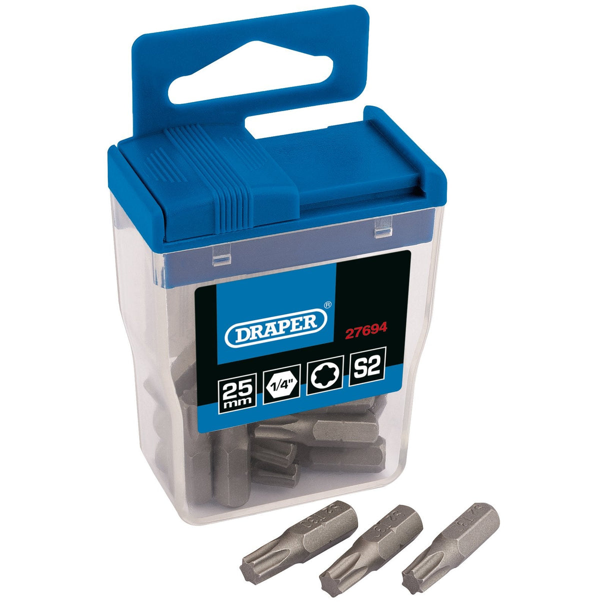 Draper Tx-Star® Long Insert Bits In Plastic Storage Case, T30 X 25mm (Pack Of 20) - TX30/20TTC/C - Farming Parts