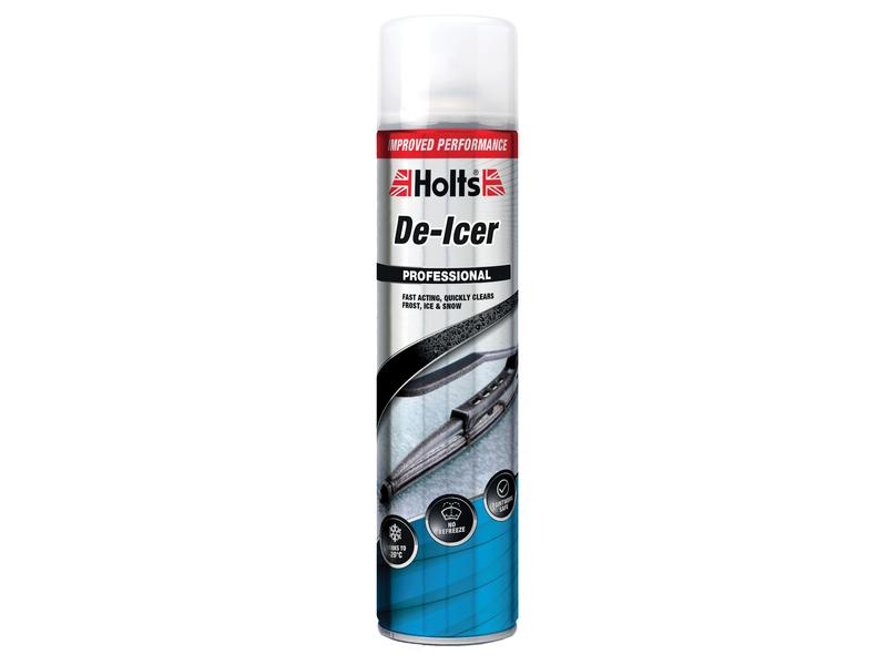 A 600ml can of Sparex De-Icer (Sparex Part Number: S.28987) with a white cap and a red, blue, and silver label is used to defrost car windows and locks. It is marked with "Professional" and "Improved Performance," and features Tariff Code 3820000000.