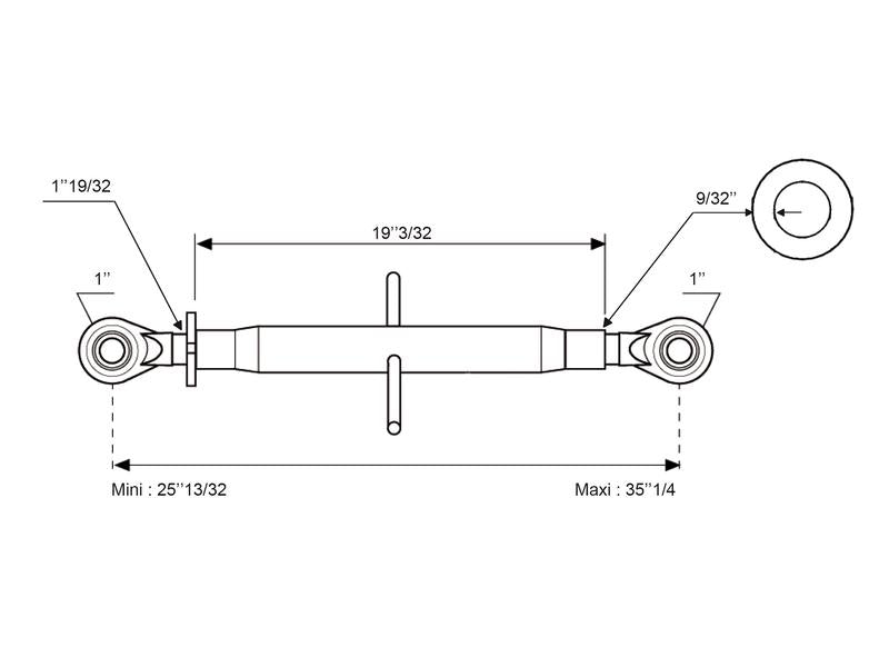 Sparex Top Link Heavy Duty (Cat.2/2 (Ø25/25mm)) Ball and Ball, M40 x 3.00, Min. Length: 670mm. | S.29184 - Product Image 3