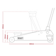 Line drawing of the Sealey Trolley Jack 3 Tonne with Super Rocket Lift & Axle Stands (Pair) 3 Tonne Capacity per Stand-Hi-Vis - 3015CXHV with dimensions shown: 120mm height, 680mm length, 456mm overall height, and 162mm additional height in the lifting mechanism. Features twin piston super rocket lift for a versatile lifting range. Wheels and handle are also depicted.