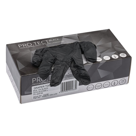 Draper Nitrile Gloves, Large, Black (Pack Of 100) - NGBLK-100L/UNI - Farming Parts
