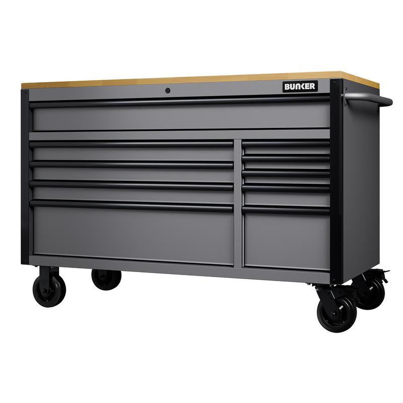 BUNKER® 10 Drawer Workbench Roller Tool Cabinet, 56", Light Grey - B100-56SG - DR-31760