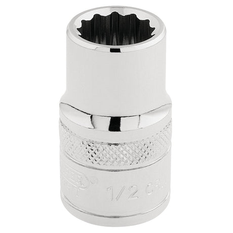 The Draper Hi-Torq® 12 Point Socket, 1/2" Sq. Dr., 1/2" - H-AF/B features a knurled ring and a 12-point interior design, ideal for use with a ratchet or wrench.